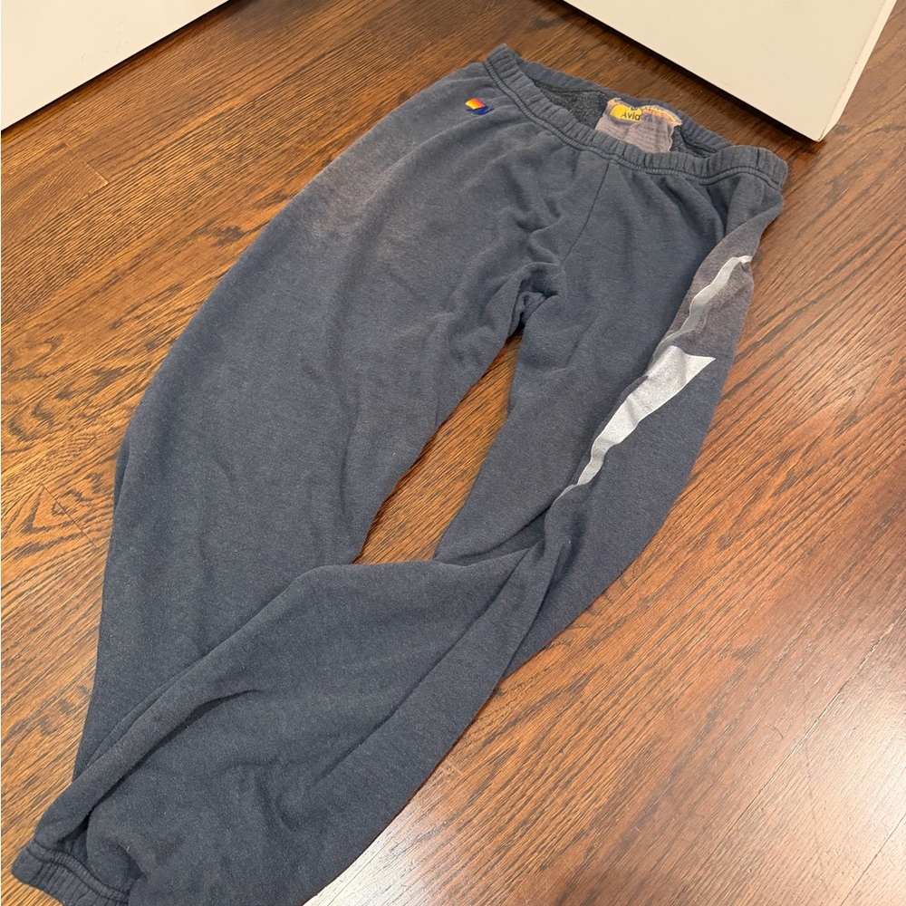 Aviator Nation Black Sweatpants with Silver Star Stripe